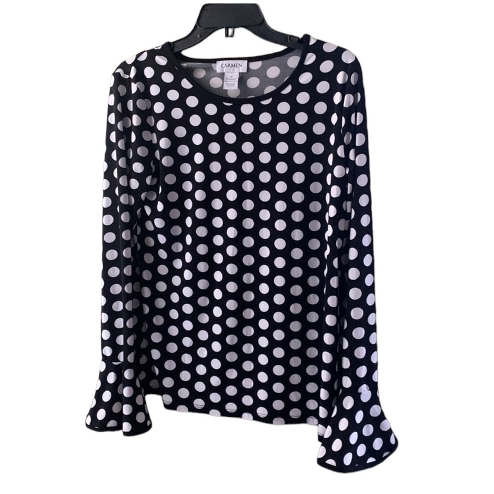 Carmen polka dot black white top size medium